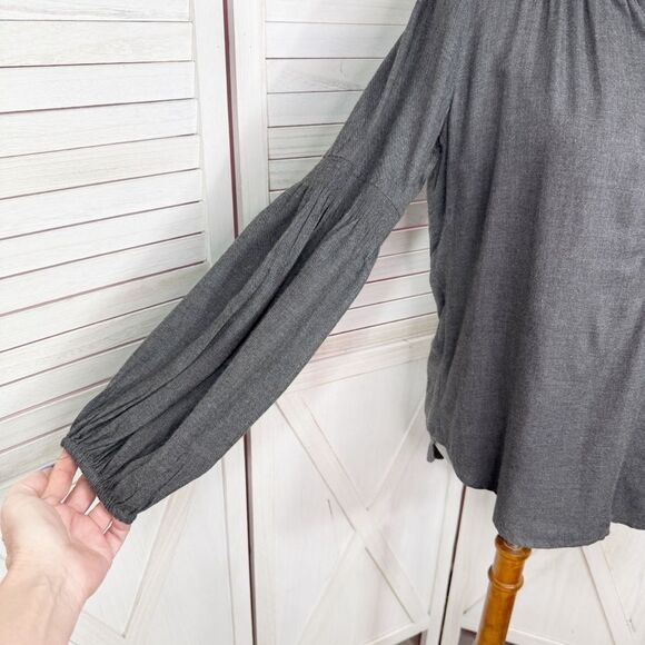 Loft V Neck Pop Over Boho Peasant Blouse Long Sleeve Denim Gray Small - Picture 6 of 12